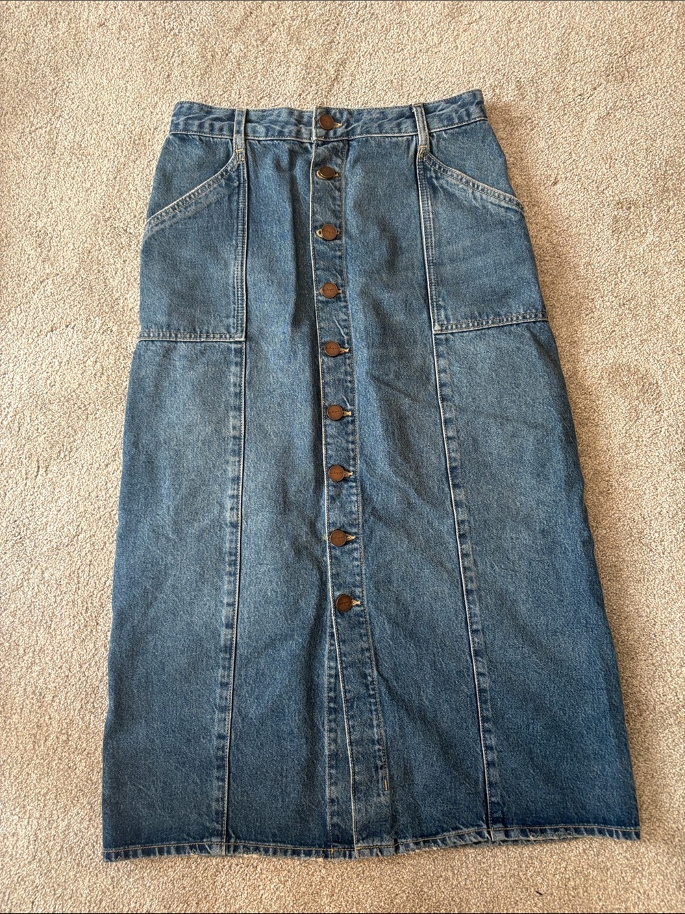 La Ligne Blue Denim Button-Front Flared Midi Skirt